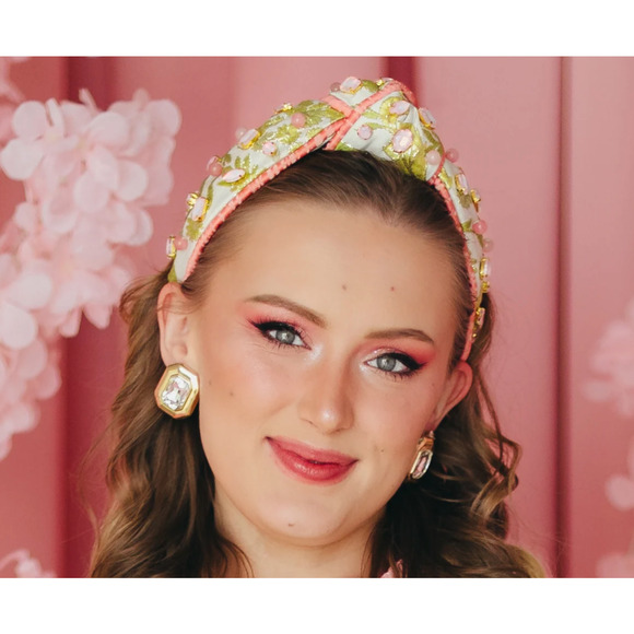 Brianna Cannon Embellished Knotted Headband Chartreuse & Blush Jacquard Size XS main image 7
